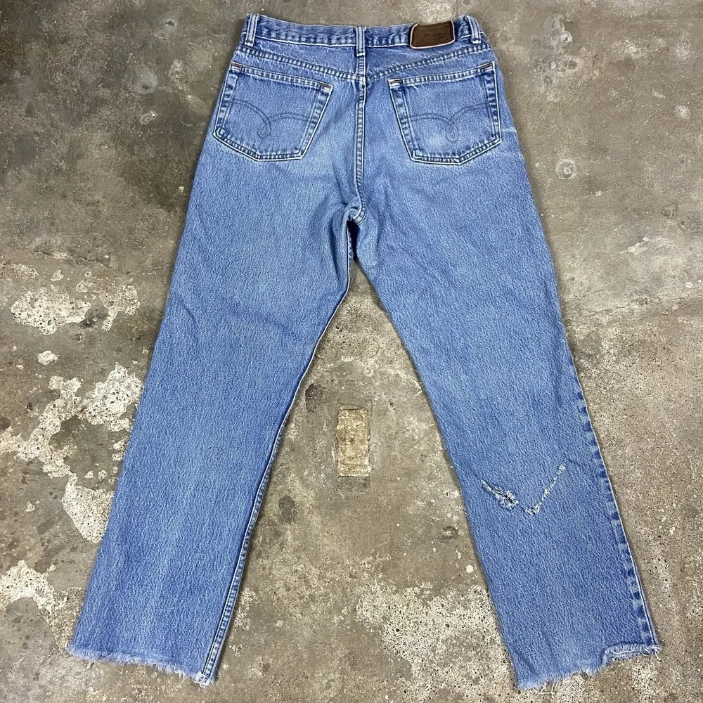 Polo Ralph Lauren Jeans Size 32x32 Blue Denim Distressed Authentic Dungarees‎